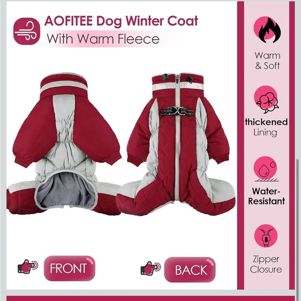 AOFITEE Fullbody Dog Coat Warm Fleece, Windproof W/Harness Built In S / 568-2